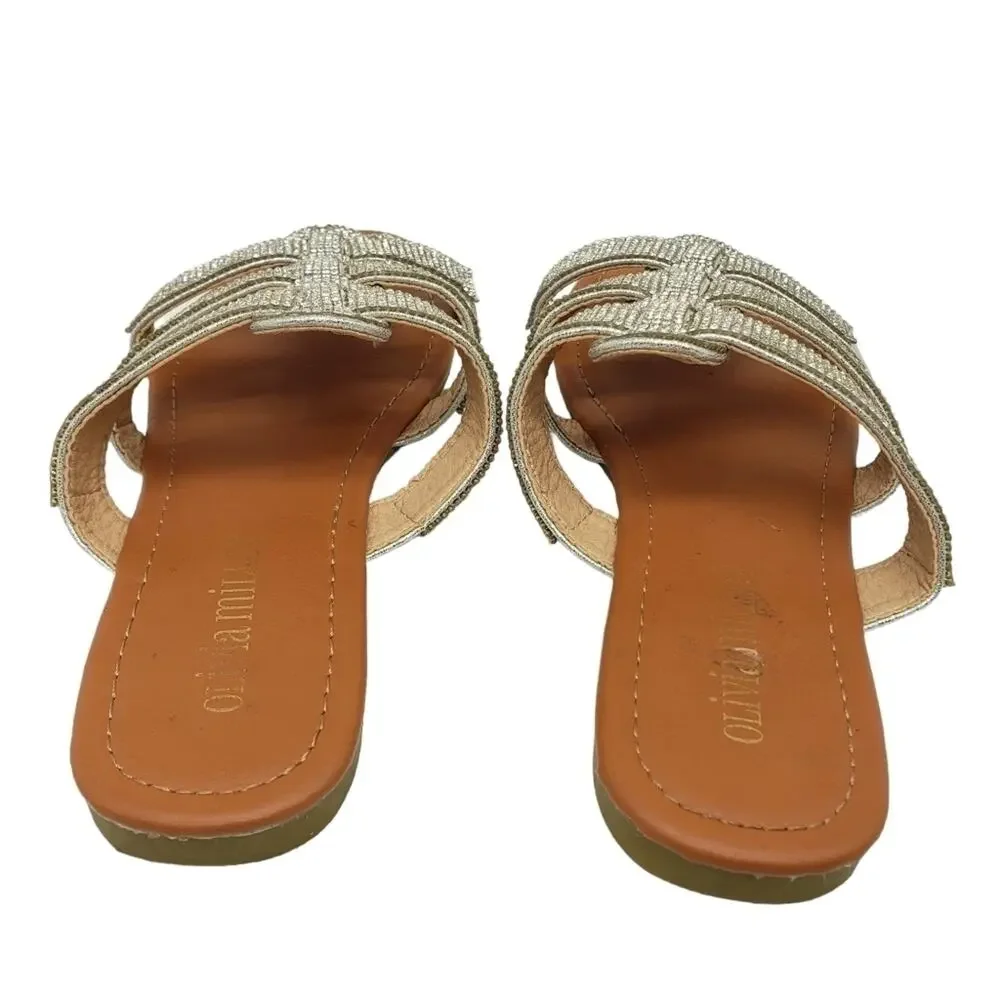 Olivia Miller Rhinestone Flat Sandals Size 6
